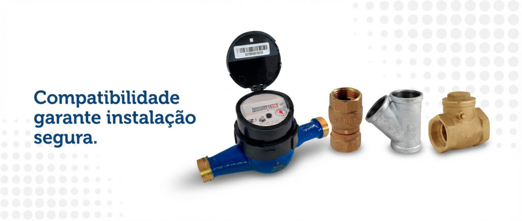 Hidrômetros, conexões, válvulas e tubulações precisam trabalhar de forma integrada para garantir medição correta, segurança e durabilidade do sistema.